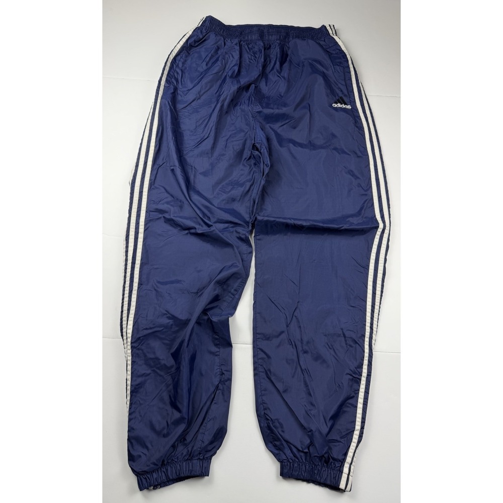 Vintage Y2K Adidas 3 Stripe Windbreaker Track Pants Blue Large with Zip Ankles - Picture 2 of 12